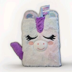 Colorful Faux Fur UNICORN & Rainbow Covered Hardcover Diary Notebook Journal NWT
